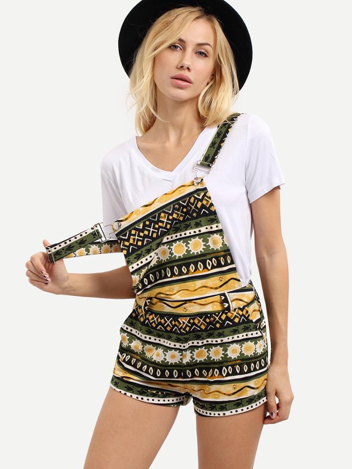 Shein Multicolor Print Suspender Pocket Jumpsuit
