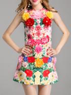 Shein Flowers Applique Jacquard Dress