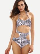 Shein Black White Zebra Print Cutout Bikini Set