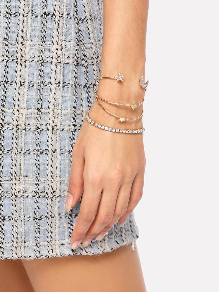 Shein Rhinestone Moon & Star Design Bracelet Set