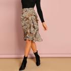 Shein Ruffle Trim Wrap Leopard Skirt