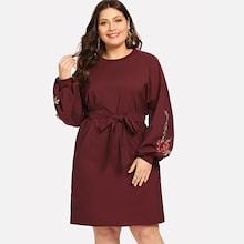 Shein Plus Floral Appliques Drop Shoulder Tie Waist Dress