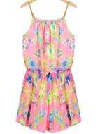 Shein Pink Spaghetti Strap Floral Pleated Chiffon Dress