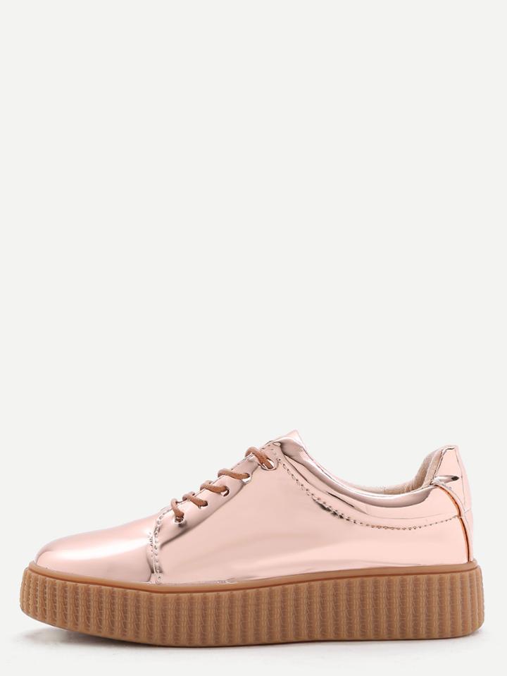 Shein Rose Gold Patent Leather Rubber Sole Sneakers