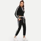 Shein Letter Taped Hoodie With Drawstring Waist Pants
