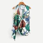 Shein Foliage Print Drape Detail Blouse