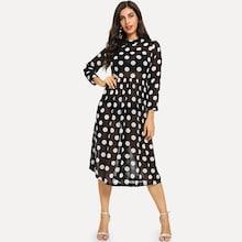 Shein Mock Neck Polka Dot Sheer Dress