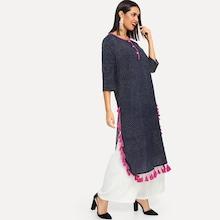 Shein Button Front Tassel Detail Split Side Dress