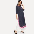 Shein Button Front Tassel Detail Split Side Dress