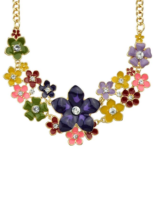 Shein Purple Rhinestone Flower Necklace