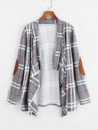 Shein Elbow Patch Checked Ruffle Front Drape Coat
