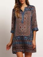 Shein Multicolor Tribal Print Loose Shirt Dress