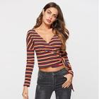 Shein Surplice Front Knot Detail Striped Tee