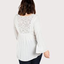 Shein Plus Lace Insert Crisscross Front Dip Hem Blouse