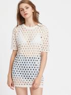 Shein Drop Shoulder Polka Dot Laser Cut Longline Top