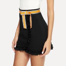 Shein Bow Embellished Zip Back Ruffle Trim Wrap Skirt