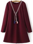 Shein Burgundy Tassel Detail Back Zipper Dress