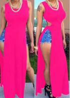Rosewe Neon Pink Sleeveless High Slit Dress