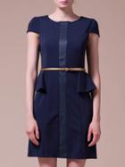 Shein Navy Contrast Pu Peplum Belted Sheath Dress
