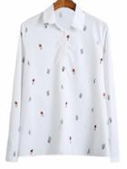 Shein White Long Sleeve Monkey Print Blouse