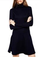 Rosewe Chic Long Sleeve Navy Blue A Line Dress