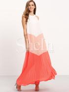 Shein Colorblock Sleeveless Patchwork Pleated Maxi Dress