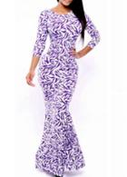 Rosewe Elegant Three Quarter Sleeve Round Neck Printed Dress