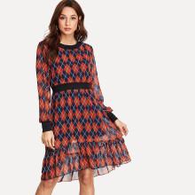 Shein Geo Print Ruffle Dip Hem Dress