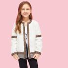 Shein Girls Open Front Embroidered Teddy Coat