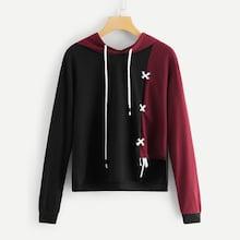 Shein Lace Up Hooded Sweatshirt