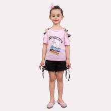 Shein Girls Letter Tape Detail Tee With Lace Up Side Shorts