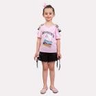 Shein Girls Letter Tape Detail Tee With Lace Up Side Shorts