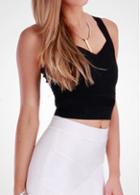 Rosewe Black Sleeveless Bandage Zipper Closure Crop Top