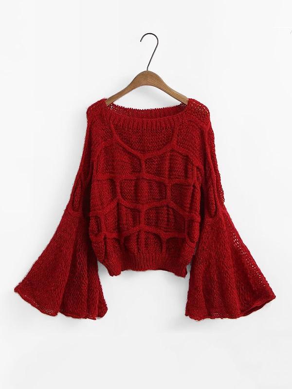 Shein Bell Sleeve Textured Sweater