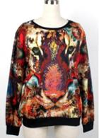 Rosewe Cute Tiger Head Print Long Sleeve Pullovers Sweatshirt