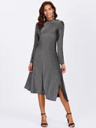 Shein Bow Tie U Back Split Glitter Dress