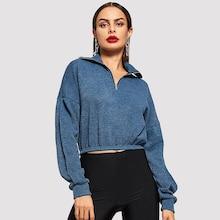 Shein Zip Front Mock-neck Tunic Pullover