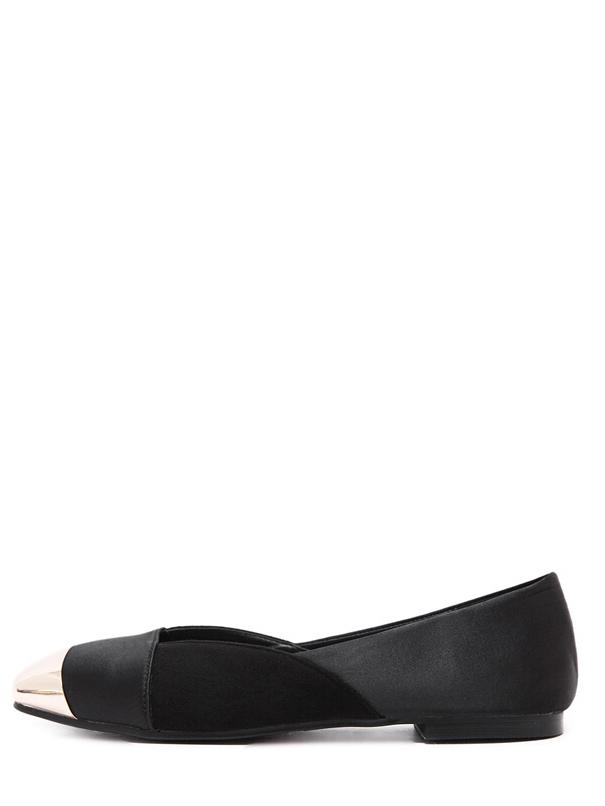 Shein Black Faux Suede Patchwork Metal Toe Cap Flats