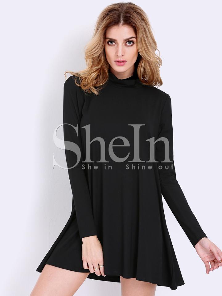 Shein Black Pullover Long Sleeve Casual Dress
