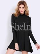 Shein Black Pullover Long Sleeve Casual Dress