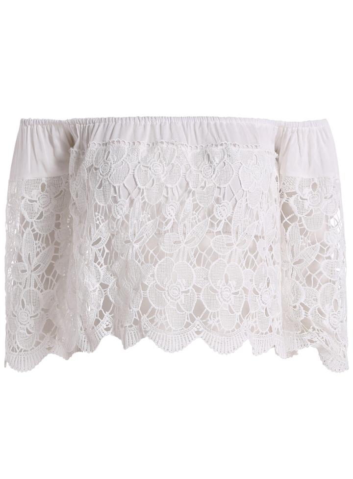 Shein White Off The Shoulder Lace Crop Top