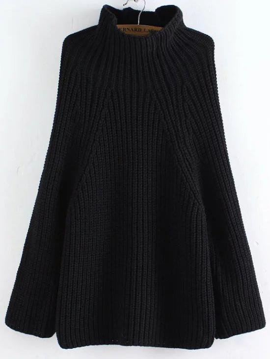 Shein Black Turtleneck Oversized Poncho Sweater