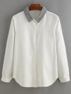 Shein White Contrast Lapel Long Sleeve Loose Blouse