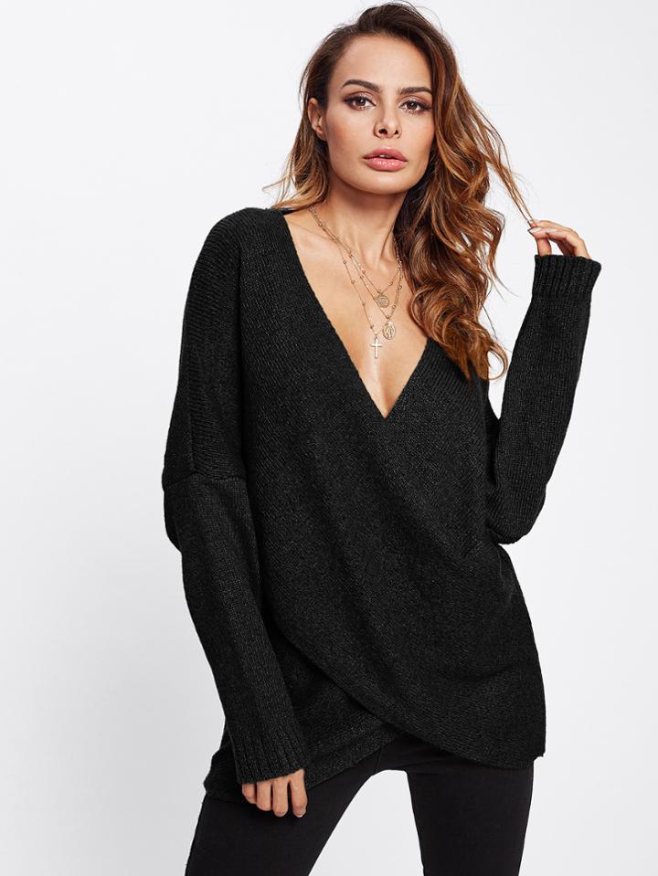 Shein Drop Shoulder Crossover Sweater