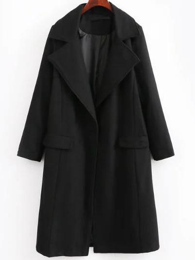 Shein Black Lapel Front Pocket Hidden Button Coat