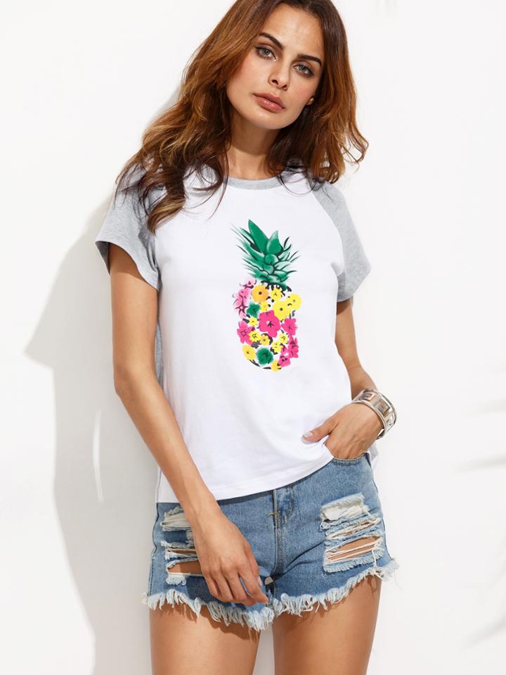 Shein Colorblock Print Short Sleeve T-shirt