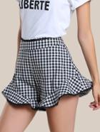 Shein Flower Print Lace Trim Flare Hem Shorts