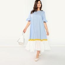 Shein Plus Flounce Sleeve Contrast Hem Dress