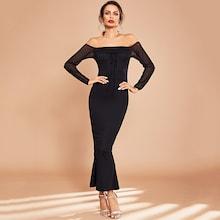 Shein Mesh Insert Sleeve Slim Fitted Dress