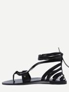 Shein Black Faux Leather Strappy Thong Sandals
